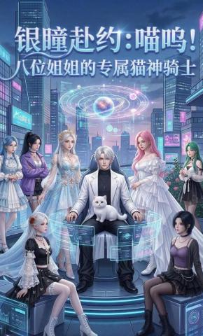 短剧《银瞳赴约：喵呜！八位姐姐的专属猫神骑士》海报