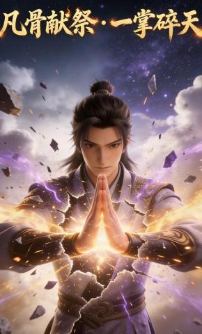 短剧《凡骨献祭，一掌碎天》海报