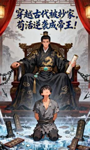 短剧《穿越古代被抄家，苟活逆袭成帝王！》海报