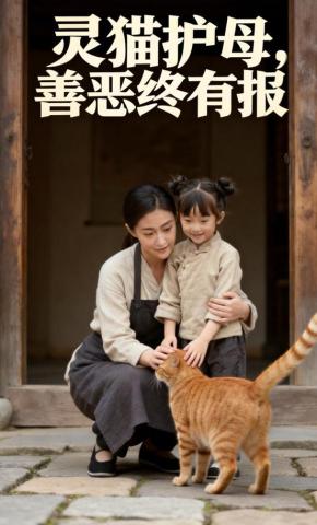 短剧《灵猫护母，善恶终有报》海报