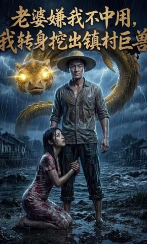 短剧《老婆嫌我不中用，我转身挖出镇村巨兽》海报
