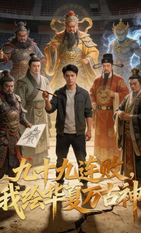 短剧《九十九连败，我绘华夏万古神》海报