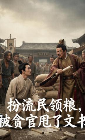 短剧《扮流民领粮，被贪官甩了文书》海报