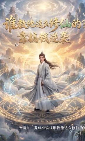 短剧《谁教他这么修仙的？靠搞钱逆袭》海报
