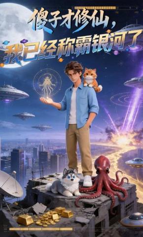 短剧《傻子才修仙，我已经称霸银河了》海报