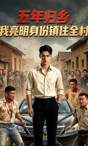 短剧《五年归乡，我亮明身份镇住全村》海报