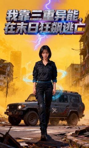 短剧《我靠三重异能，在末日狂飙逃亡》海报