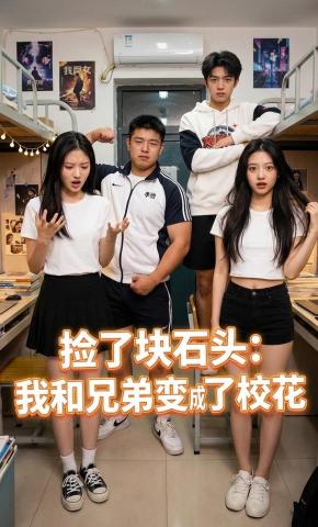 短剧《捡了块石头：我和兄弟变成了校花》海报