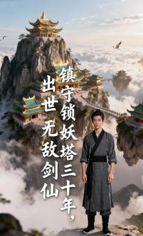 短剧《镇守锁妖塔三十年，出世无敌剑仙》海报