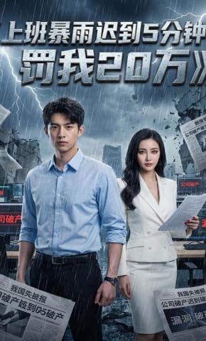 短剧《上班暴雨迟到5分钟，罚我20万》海报