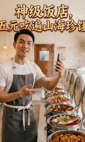 短剧《神级饭店，五元吃遍山海珍馐》海报