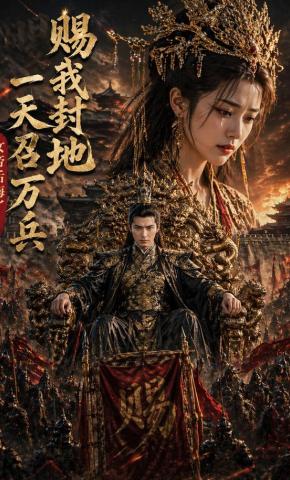 短剧《赐我封地一天召万兵，女帝后悔了》海报