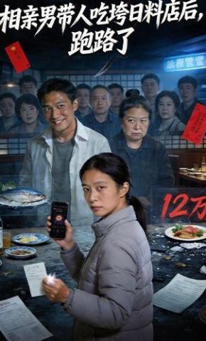 短剧《相亲男带人吃垮日料店后，跑路了》海报
