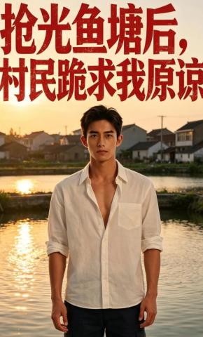 短剧《抢光鱼塘后，村民跪求我原谅》海报