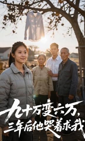 短剧《九十万变六万，三年后他哭着求我》海报