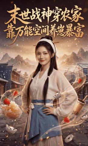 短剧《末世战神穿农家，靠万能空间养崽暴富》海报