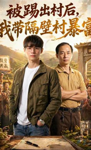 短剧《被踢出村后，我带隔壁村暴富》海报