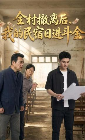 短剧《全村撤离后，我的民宿日进斗金》海报