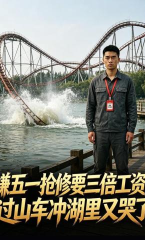 短剧《嫌五一抢修要三倍工资？过山车冲湖里又哭了》海报
