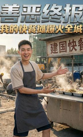 短剧《善恶终报，我的快餐摊爆火全城》海报