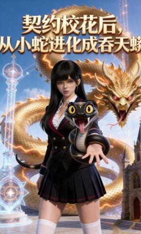 短剧《契约校花后，从小蛇进化成吞天蟒》海报