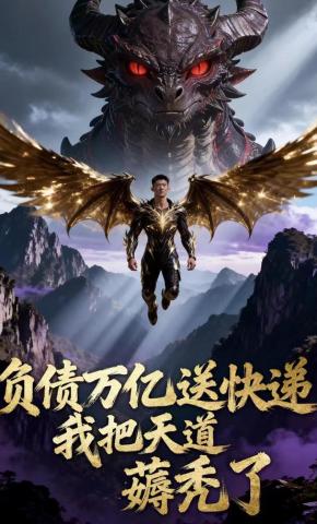 短剧《负债万亿送快递，我把天道薅秃了》海报