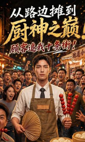 短剧《从路边摊到厨神之巅，顾客追我十条街！》海报