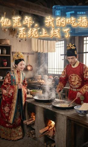 短剧《饥荒年，我的吃播系统上线了》海报