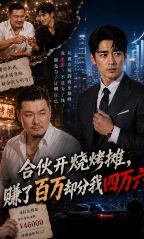 短剧《合伙开烧烤店，赚了百万却分我四万六》海报