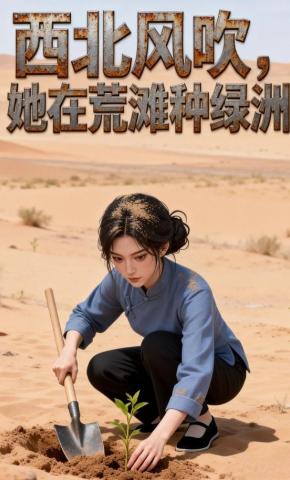 短剧《西北风吹，她在荒滩种绿洲》海报