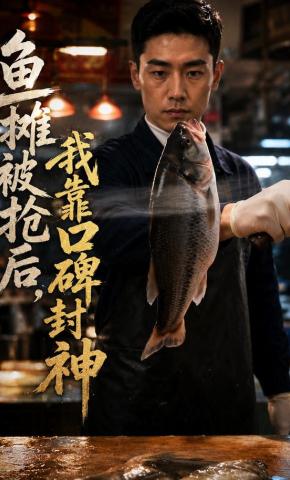 短剧《鱼摊被抢后，我靠口碑封神》海报