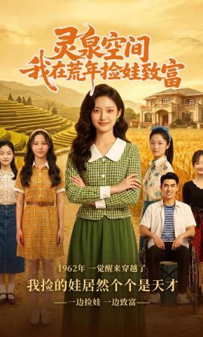 短剧《灵泉空间，我在荒年捡娃致富》海报