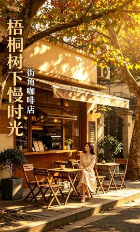 短剧《梧桐树下慢时光，街角咖啡店》海报
