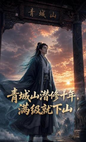 短剧《青城山潜修十年，满级就下山》海报