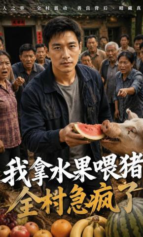 短剧《我拿水果喂猪，全村急疯了》海报