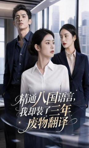 短剧《精通八国语言，我却装了三年废物翻译》海报