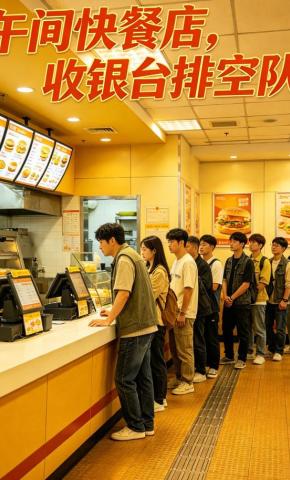 短剧《午间快餐店，收银台排空队》海报