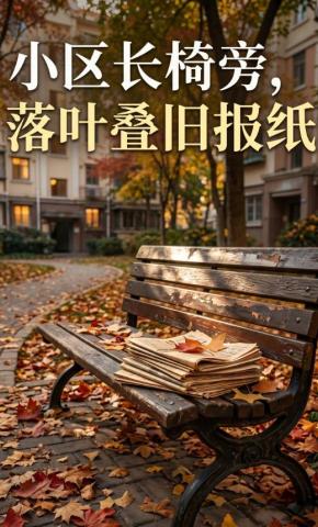 短剧《小区长椅旁，落叶叠旧报纸》海报
