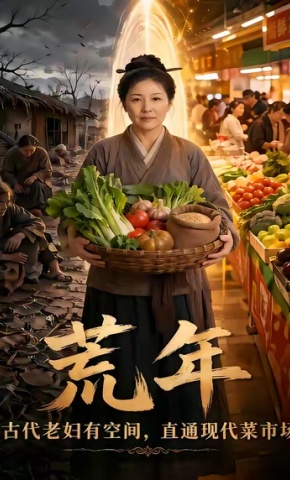 短剧荒年：古代老妇有空间，直通现代菜市场海报