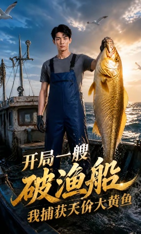 短剧《开局一艘破渔船，我捕获天价大黄鱼》海报