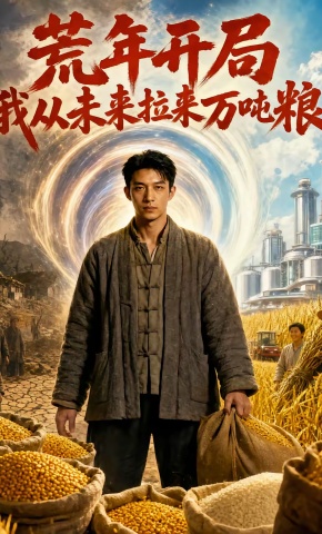 短剧《荒年开局：我从未来拉来万吨粮》海报