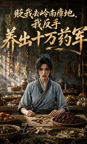 短剧《贬我去岭南瘴地，我反手养出十万药军》海报