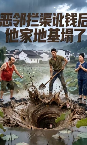 短剧《恶邻拦渠讹钱后，他家地基塌了》海报