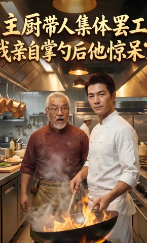 短剧《主厨带人集体罢工，我亲自掌勺后他惊呆了》海报
