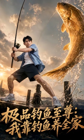 短剧《极品钓鱼至尊：我靠钓鱼养全家》海报