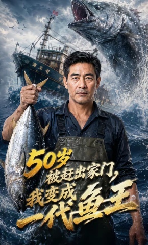 短剧《50岁被赶出家门，我变成一代鱼王》海报