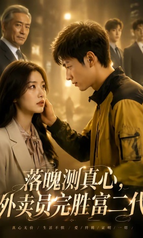 短剧《落魄测真心，外卖员完胜富二代》海报
