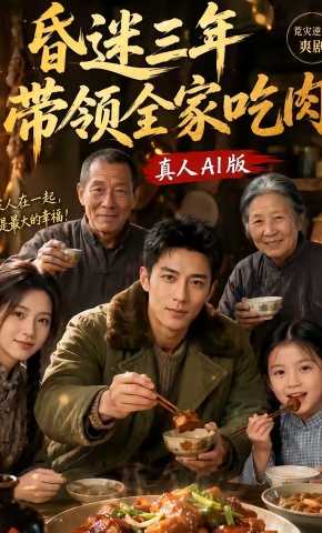 短剧《昏迷三年，带领全家吃肉》海报