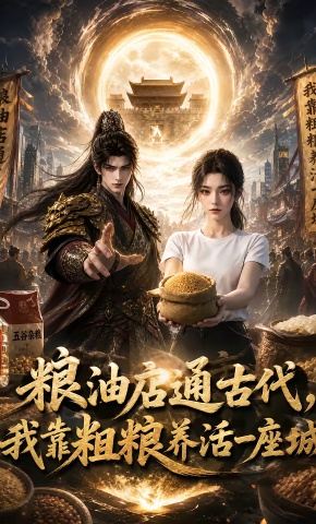 短剧《粮油店通古代，我靠粗粮养活一座城》海报