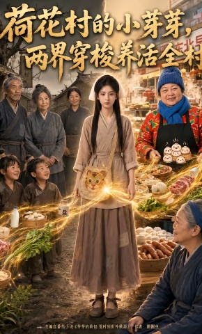 短剧《荷花村的小芽芽，两界穿梭养活全村》海报